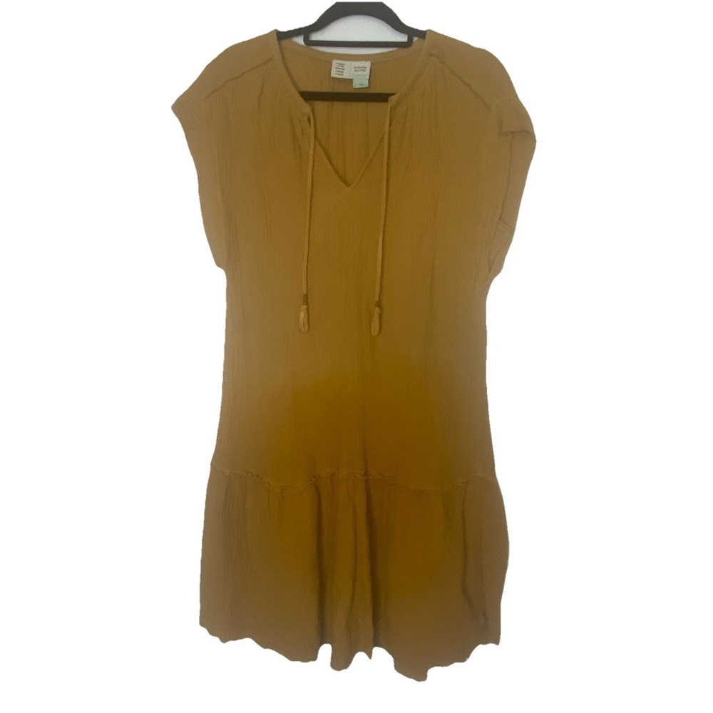 Anthropologie‎ Saturday Sunday Mustard Yellow Gold Gauze Cotton Dress Size S